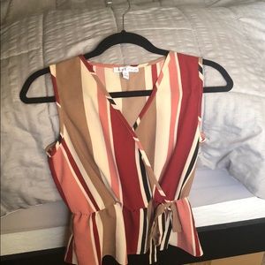 Red and beige stripe top